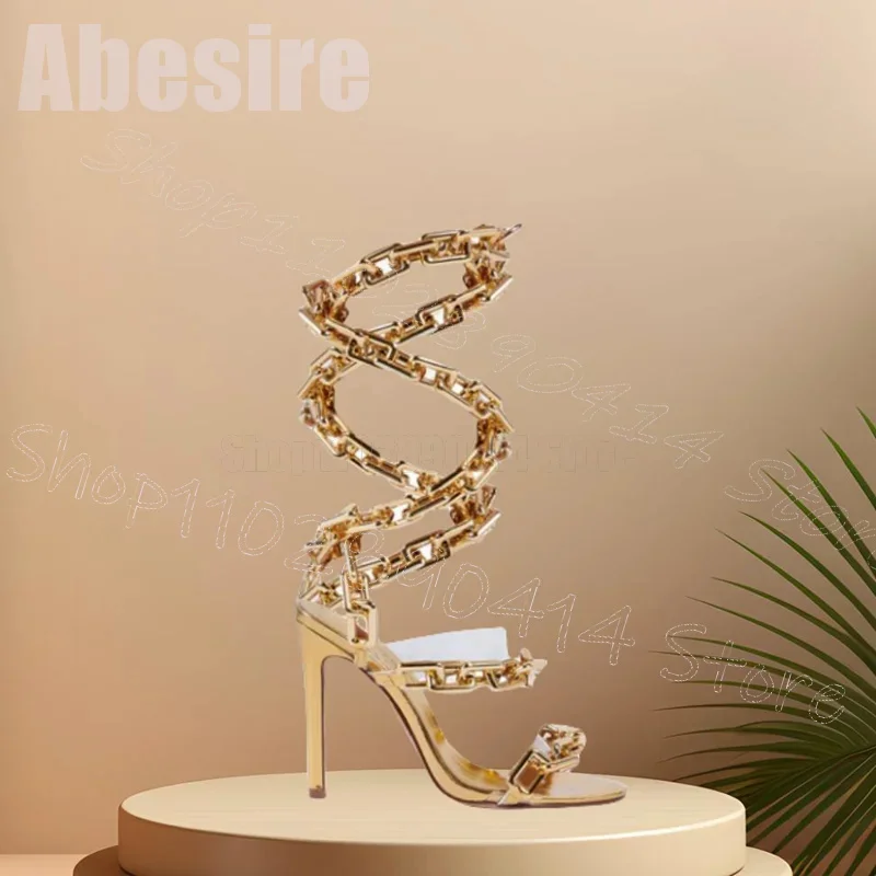 Gold Chain Sandal - Gold Chain Hollow Design Open Toe