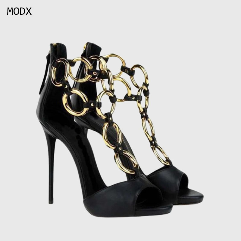 Women Black Leather Gold Chain - đánh giá và giá Gold Chain Sandal