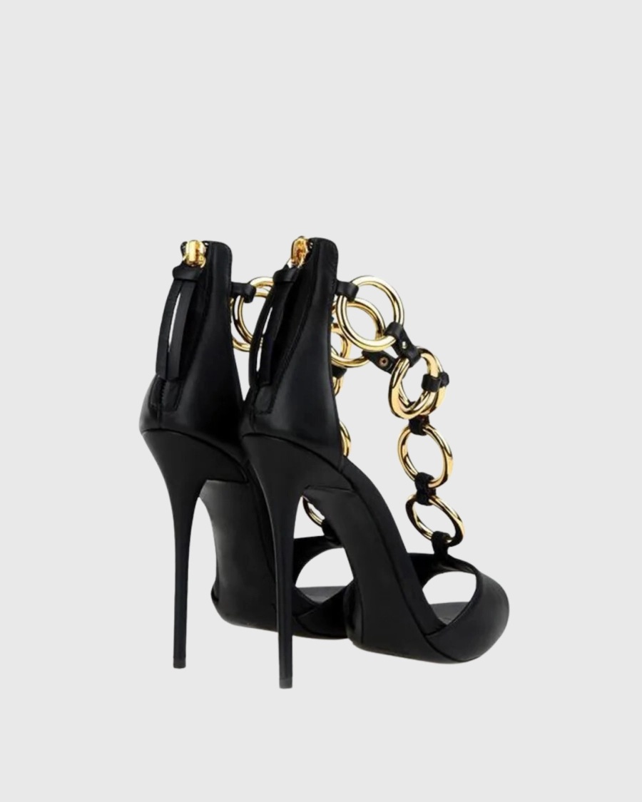 Women Black Leather Gold Chain - đánh giá và giá Gold Chain Sandal