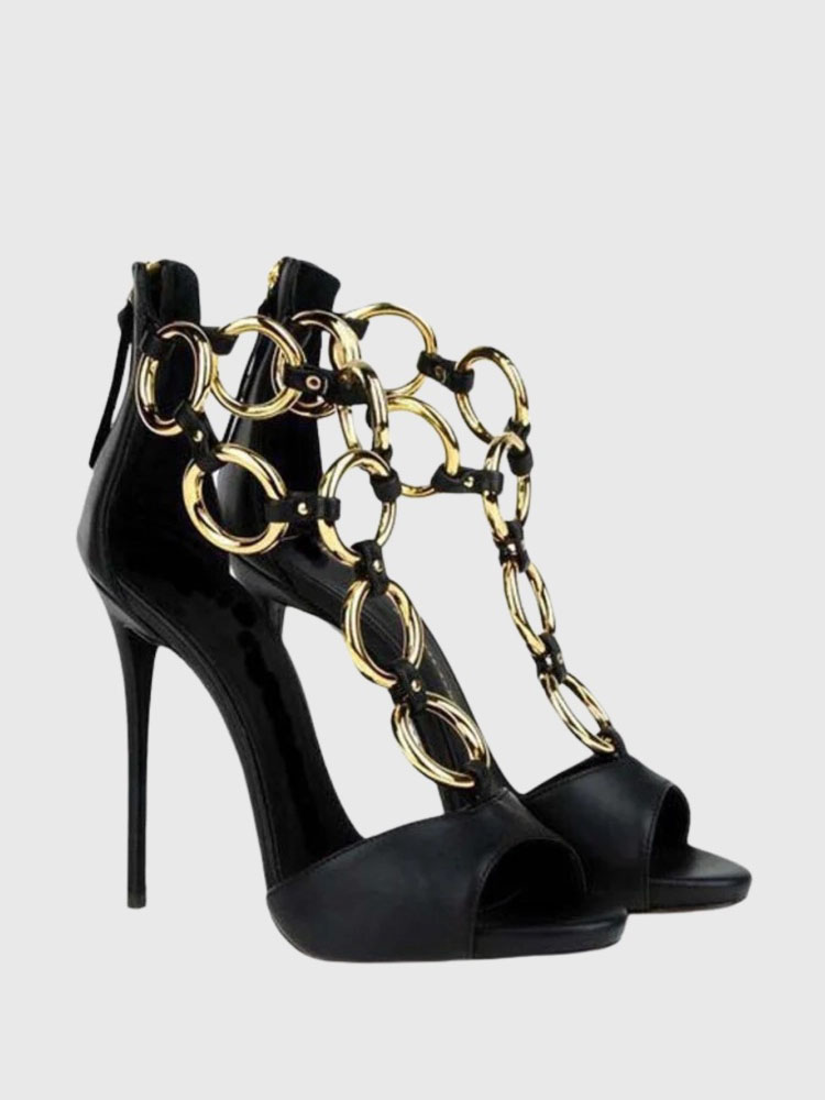 Women Black Leather Gold Chain - đánh giá và giá Gold Chain Sandal