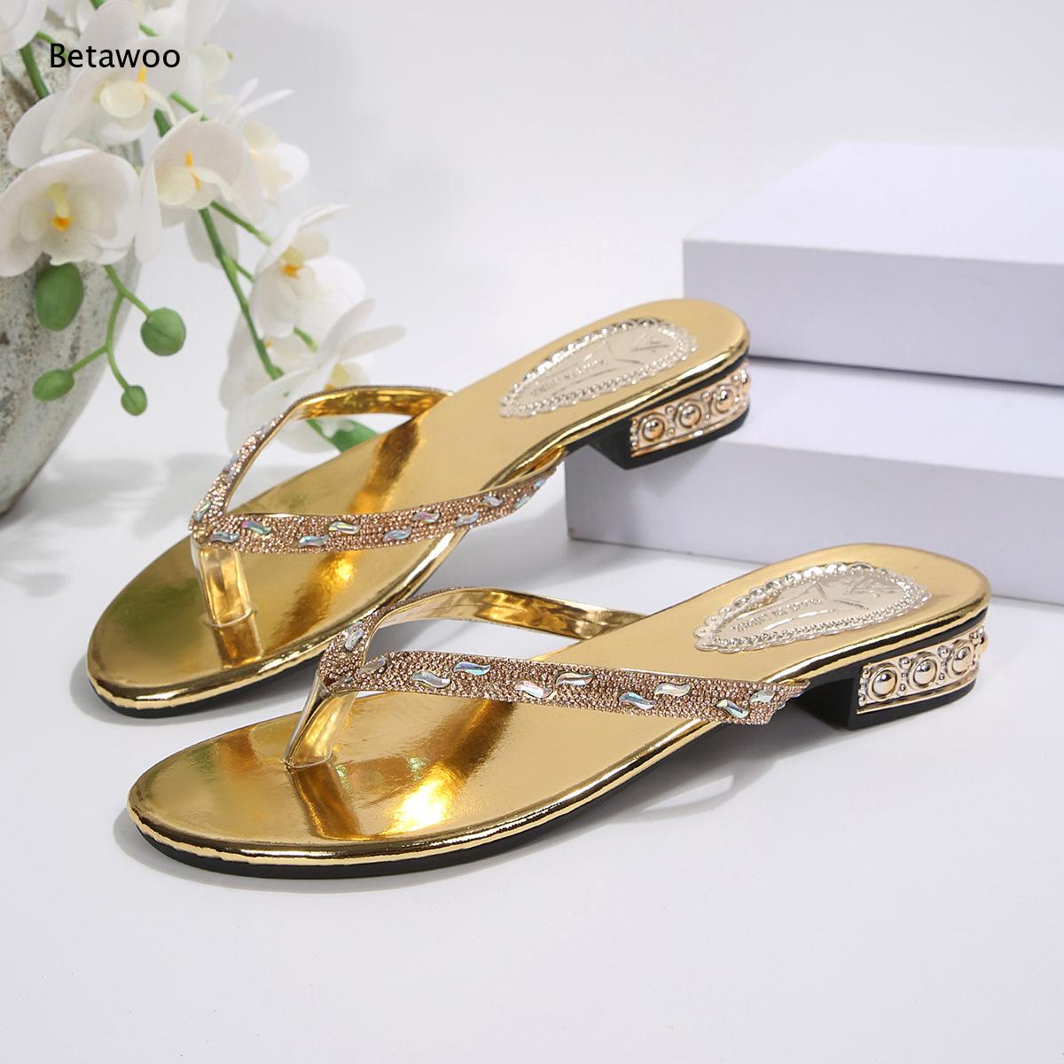 Thong Rhinestone Low Heel Slid - đánh giá và giá Gold Chain Sandal