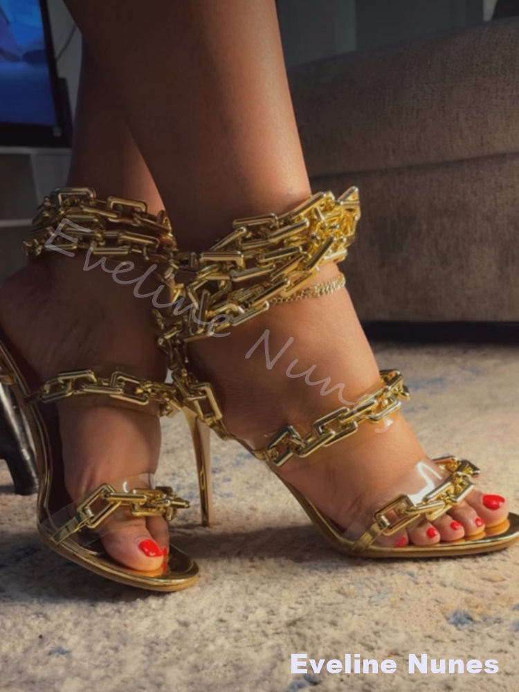 Gold Chain Ankle Wrap High Hee - đánh giá và giá Gold Chain Sandal